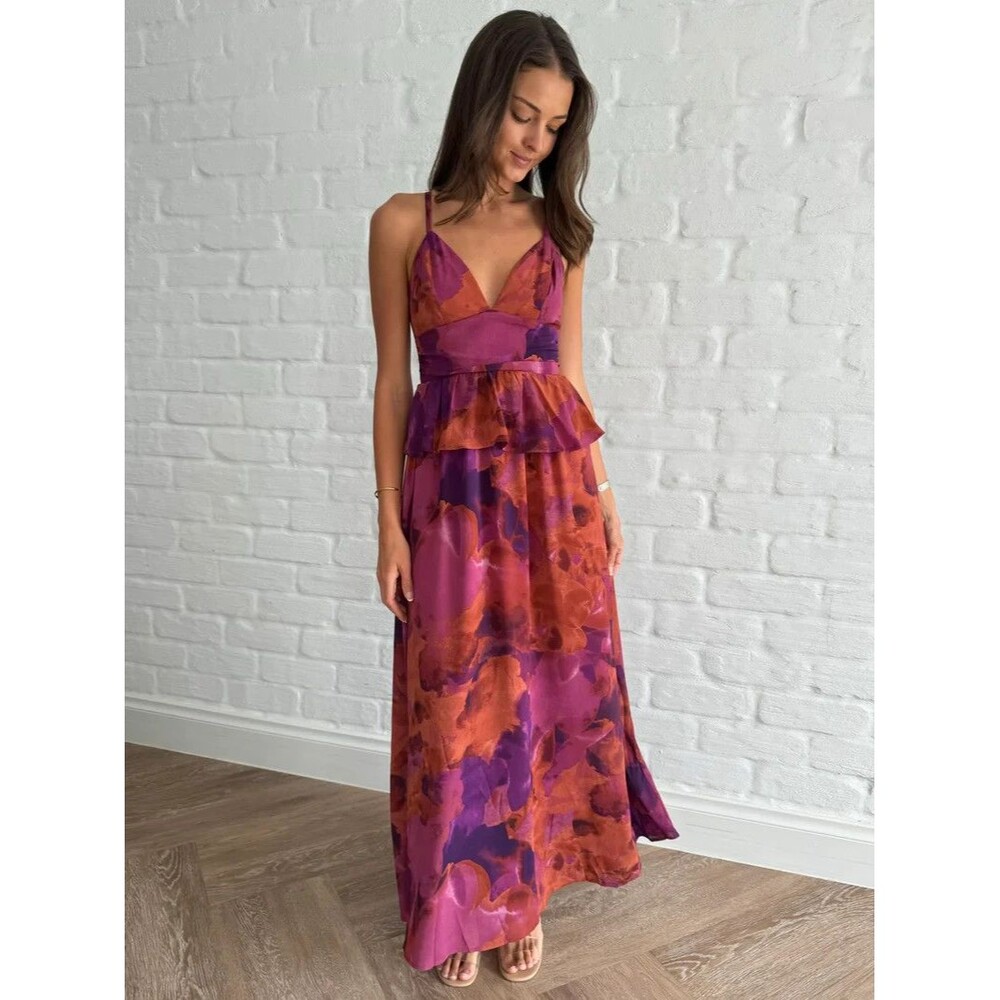 Saints & Secrets Women's Maxi Dress Ruffle adjustable strap Formal Wedding Sz M